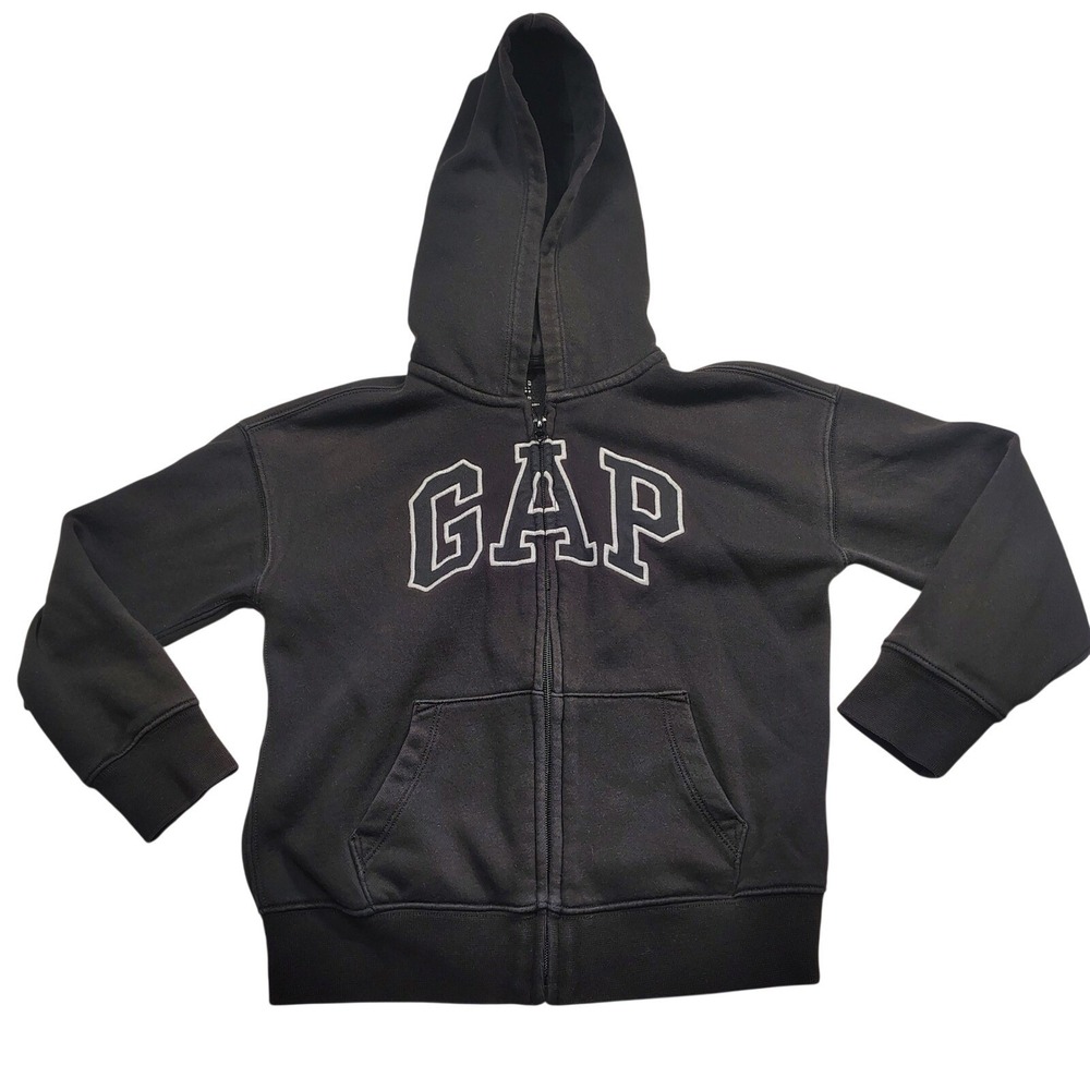 GAP Kids Boys Girls Black Arch Logo Full Zip Hoodie Sweatshirt Size S 6-7